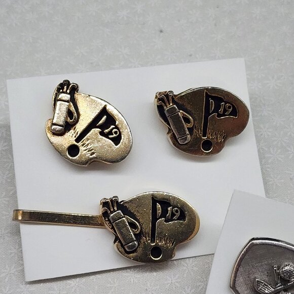 Vintage Swank Golf Themed Mens Accessories Set W/ Cufflinks Tie Bar & Lapel Pin - Picture 2 of 6